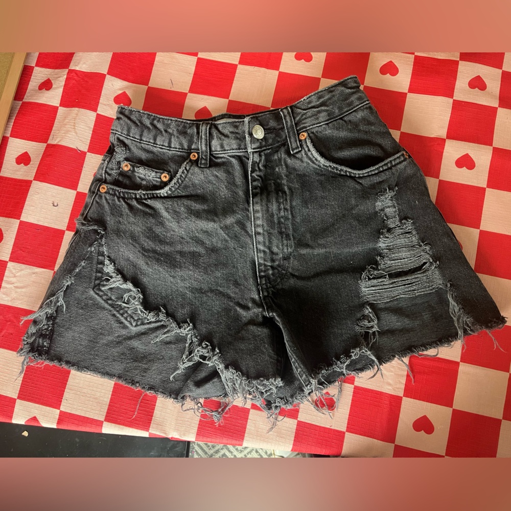 TOPSHOP A-LINE Charcoal Distressed Jean Shorts